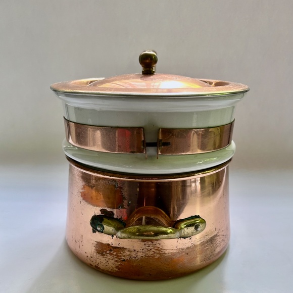 Vintage Double Brass Handled Copper & Ceramic Bain-Marie - Picture 5 of 16